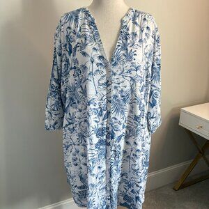 Nicole Miller Blue White Toile Linen Blend Shift Dress XL